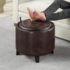 image:imageConvenience Concepts Designs4Comfort Oscar Accent Storage Ottoman 19  Round Modern Upholstered Foot Stool and Small Tray Table for Living Room Storage Ottoman Seat Tan FabricEspresso
