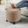 image:imageConvenience Concepts Designs4Comfort Oscar Accent Storage Ottoman 19  Round Modern Upholstered Foot Stool and Small Tray Table for Living Room Storage Ottoman Seat Tan FabricTan