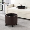 image:imageConvenience Concepts Designs4Comfort Oscar Accent Storage Ottoman 19  Round Modern Upholstered Foot Stool and Small Tray Table for Living Room Storage Ottoman Seat Tan FabricEspresso