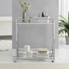 image:imageConvenience Concepts Oxford Chrome Glass Bar Cart 2925  Contemporary Modern 360Degree Swivel Serving Cart with Shelves for Kitchen Dining Room Living Room ChromeGlass