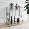 image:imageConvenience Concepts Oxford Chrome Glass Bar Cart 2925  Contemporary Modern 360Degree Swivel Serving Cart with Shelves for Kitchen Dining Room Living Room ChromeGlass