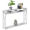 image:imageConvenience Concepts Tucson Deluxe 2 Tier Console Table SandstoneWhite Faux Marble  White