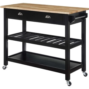 image:imageConvenience Concepts American Heritage 3 Tier Butcher Block Kitchen Cart with Drawers BlackButcher BlockBlackButcher Block