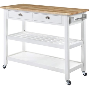 image:imageConvenience Concepts American Heritage 3 Tier Butcher Block Kitchen Cart with Drawers WhiteButcher Block