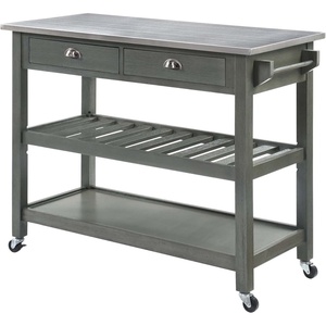 image:imageConvenience Concepts American Heritage 3Tier Stainless Steel Kitchen Cart with Drawers Wirebrush Dark GrayWirebrush Dark Gray