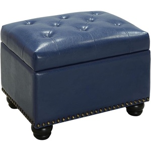 image:imageConvenience Concepts Designs4Comfort 5th Avenue Storage Ottoman 24  Contemporary Foot Stool and Seat with Hinged Lid for Living Room Dining Room Office Den Tan FabricBlue Faux Leather