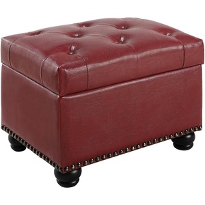 image:imageConvenience Concepts Designs4Comfort 5th Avenue Storage Ottoman 24  Contemporary Foot Stool and Seat with Hinged Lid for Living Room Dining Room Office Den Tan FabricBurgundy Faux Leather