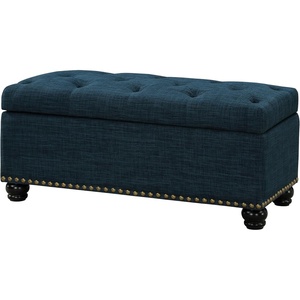 image:imageConvenience Concepts Designs4Comfort 9th Avenue Upholstered Storage Ottoman Bench 42  Contemporary Foot Stool and Seat with Hinged Lid for Living Room Hallway Entryway Dark Blue FabricDark Blue Fabric