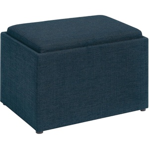 image:imageConvenience Concepts Designs4Comfort Accent Storage Ottoman 2275  Modern Foot Stool with Decorative Tray for Living Room Dining Room Office Black Faux LeatherDark Blue Fabric