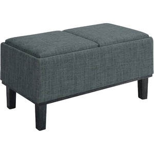 image:imageConvenience Concepts Designs4Comfort Brentwood Storage Ottoman with Reversible Trays Black Faux LeatherBlackLight Charcoal Gray FabricBlack