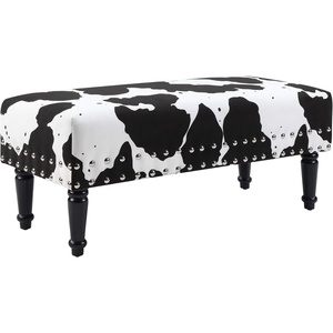 image:imageConvenience Concepts Designs4Comfort Cow Print Bench Ottoman 40  Farmhouse Rustic Wide Upholstered Footstool amp Seat for Living Room Bedroom Hallway amp Entryway Black FabricBlack Cow Print Fabric