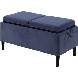 image:imageConvenience Concepts Designs4Comfort Magnolia Storage Ottoman with Reversible Trays Black Faux LeatherBlue Fabric