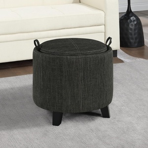 image:imageConvenience Concepts Designs4Comfort Oscar Accent Storage Ottoman 19  Round Modern Upholstered Foot Stool and Small Tray Table for Living Room Storage Ottoman Seat Tan FabricGrey