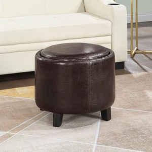 image:imageConvenience Concepts Designs4Comfort Oscar Accent Storage Ottoman 19  Round Modern Upholstered Foot Stool and Small Tray Table for Living Room Storage Ottoman Seat Tan FabricEspresso