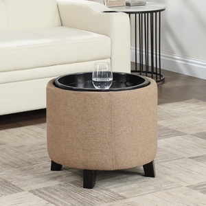 image:imageConvenience Concepts Designs4Comfort Oscar Accent Storage Ottoman 19  Round Modern Upholstered Foot Stool and Small Tray Table for Living Room Storage Ottoman Seat Tan FabricTan