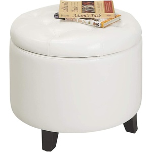 image:imageConvenience Concepts Designs4Comfort Storage Ottoman Dark Blue FabricIvory Faux Leather