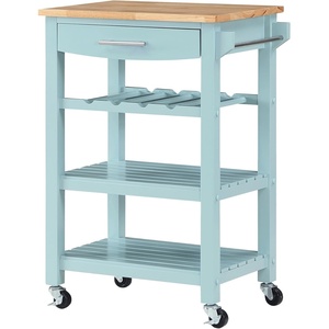image:imageConvenience Concepts Ellaine Butcher Block Kitchen Cart 2475  4 Tier Kitchen Island with Storage Drawer Dining Room Wine Rack on Wheels Coffee Station Table Mobile Utility Trolley Sea FoamSea Foam BlueButcher Block