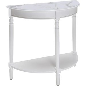 image:imageConvenience Concepts French Country HalfRound Entryway Table with Shelf WhiteWhite Faux MarbleWhite