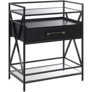 image:imageConvenience Concepts Glenview Serving Cart 26  3 Tier Modern Wine Bar with Drawer Glass Serving Station for Kitchen Dining Room Storage BlackBlack