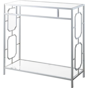 image:imageConvenience Concepts Omega Chrome Glass Hall Table 315  Contemporary Modern Sofa Table with Storage Shelf Narrow Entryway Hall Table for Living Room Bedroom Bathroom GlassChrome