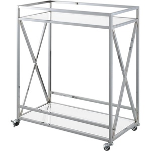image:imageConvenience Concepts Oxford Chrome Glass Bar Cart 2925  Contemporary Modern 360Degree Swivel Serving Cart with Shelves for Kitchen Dining Room Living Room ChromeGlass