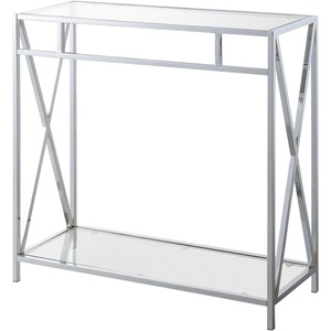 image:imageConvenience Concepts Oxford Chrome Glass Hall Table 315  Contemporary Modern Sofa Table with Storage Shelf Narrow Entryway Hall Table for Living Room Bedroom Bathroom ChromeGlass