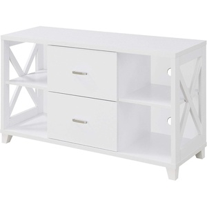 image:imageConvenience Concepts Oxford Deluxe 2 Drawer TV Stand with Shelves for TVs up to 55 Inches Weathered GrayWhite