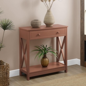 image:imageConvenience Concepts Oxford Hall Table 315  2 Tier Farmhouse Modern Narrow Display Accent Console with Storage Drawer amp Shelf for Transitional Living Room Entryway or Bedroom TerracottaTerracotta