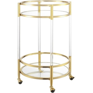 image:imageConvenience Concepts Royal Crest Acrylic Round Glass Bar Cart 2225  Modern 2 Tier Storage Bar with Wheels Glam Wine Storage for Kitchen Mobile Push Trolley for Dining Room GlassGold