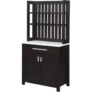 image:imageConvenience Concepts Sawyer 1 Drawer Wine Bar with Storage Cabinet and Shelves Black Faux MarbleEspressoWhite Faux MarbleEspresso