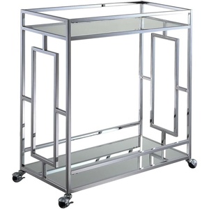 image:imageConvenience Concepts Town Square Chrome Faux Marble Mirrored Bar Cart 2925  Modern 360Degree Swivel Serving Cart with Storage Shelf for Dining Room Kitchen White Faux MarbleChromeGlassChrome