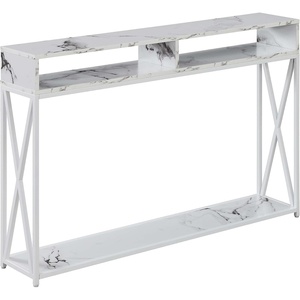 image:imageConvenience Concepts Tucson Deluxe 2 Tier Console Table SandstoneWhite Faux Marble  White