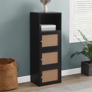 image:imageConvenience Concepts Xtra Storage Boho Weave 3 Door Cabinet 165  Modern Rattan Organizer with Shelf for Living Room Bathroom Office Home Library Closet BlackBeige Barley