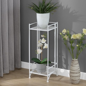 image:imageConvenience Concepts Xtra Storage Plant Stand  2Tier Tall Folding Metal Shelving Organizer Stand Modern Stands for Storage and Display in Living Room Bathroom Office Kitchen Garage BlackWhite