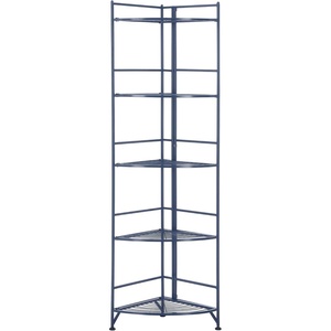 image:imageConvenience Concepts Xtra Storage Shelves  5Tier Corner Folding Metal Storage Shelves Closet Organizer for Office Laundry Room Bedroom Garage Kitchen Bathroom BlackCobalt Blue