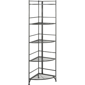 image:imageConvenience Concepts Xtra Storage Shelves  5Tier Corner Folding Metal Storage Shelves Closet Organizer for Office Laundry Room Bedroom Garage Kitchen Bathroom BlackBlack
