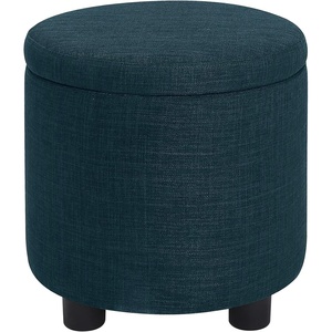image:imageDesigns4Comfort Round Accent Storage Ottoman with Reversible Tray LidDark Blue Fabric