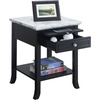 image:imageConvenience Concepts American Heritage Logan 1 Drawer End Table with PullOut Shelf BlackWhite Faux Marble TopBlack