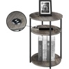 image:imageConvenience Concepts Simon End Table with USB Ports 1575  Modern 3Tier Round Side Table with Storage Shelves for Family Room Industrial Style Table with Charging Station BarnwoodBlackWeathered GrayBlack