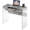 image:imageConvenience Concepts SoHo 1 Drawer Glass 36 inch Desk White Faux MarbleGlassGray Faux MarbleGlass