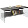 image:imageConvenience Concepts SoHo Glass Coffee Table 40  Modern Living Room Table with Storage Shelf Contemporary Coffee Table for Family Room Weathered WhiteWeathered Gray