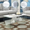 image:imageConvenience Concepts SoHo Glass Coffee Table 40  Modern Living Room Table with Storage Shelf Contemporary Coffee Table for Family Room Weathered WhiteWhite