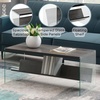 image:imageConvenience Concepts SoHo Glass Coffee Table 40  Modern Living Room Table with Storage Shelf Contemporary Coffee Table for Family Room Weathered WhiteWeathered Gray