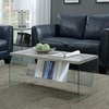 image:imageConvenience Concepts SoHo Glass Coffee Table 40  Modern Living Room Table with Storage Shelf Contemporary Coffee Table for Family Room Weathered WhiteFaux Birch  Glass