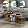 image:imageConvenience Concepts SoHo Glass Coffee Table 40  Modern Living Room Table with Storage Shelf Contemporary Coffee Table for Family Room Weathered WhiteBarnwoodGlass