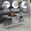 image:imageConvenience Concepts SoHo Glass Coffee Table 40  Modern Living Room Table with Storage Shelf Contemporary Coffee Table for Family Room Weathered WhiteGray Faux MarbleGlass