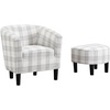 image:imageConvenience Concepts Take a Seat Churchill Accent Chair with Ottoman Set 2625  Modern Classic MidBack Barrel Accent Chair with UShaped Ottoman for Living Room Bedroom Office Botanical PrintGray Plaid