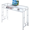 image:imageConvenience Concepts Town Square Chrome Desk 42  Contemporary Modern Office Den Desk with Shelf Console Table and Glam Vanity GlassChromeDesk