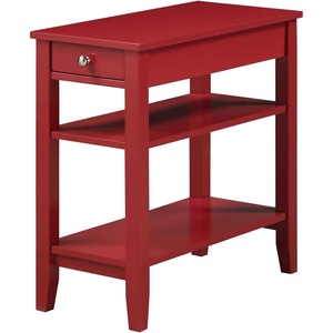 image:imageConvenience Concepts American Heritage Chairside End Table with Drawer 235  Classic Living Room Table with Storage Shelf Bedroom Nightstand BlackCranberry Red