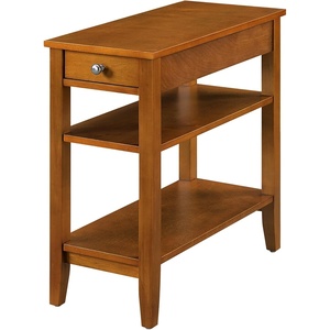 image:imageConvenience Concepts American Heritage Chairside End Table with Drawer 235  Classic Living Room Table with Storage Shelf Bedroom Nightstand BlackLight Walnut